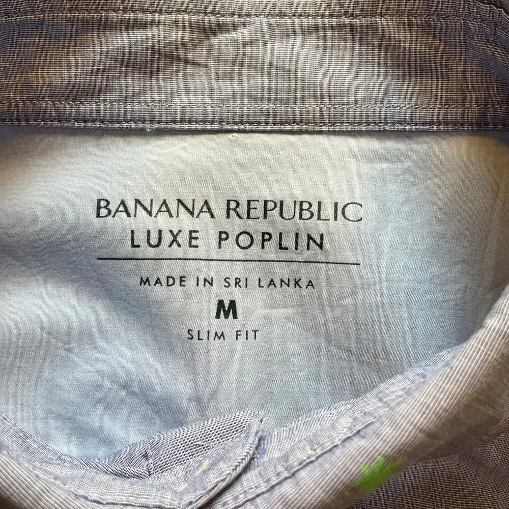 Banana Republic Luxe Poplin Shirt Men’s M Slim Fit Blue Green Palm Tree Cotton